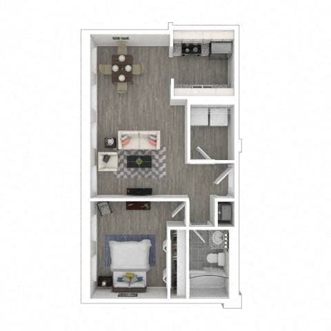 Floor plan for 1 bed, 1 bath, 595 sqft